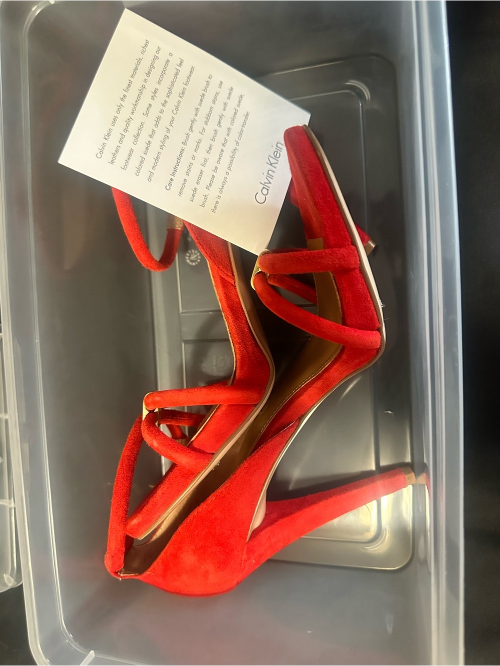 Calvin Klein Bright Red Suede Strappy Stiletto Heels